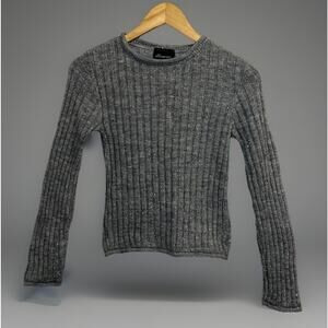 Silver Gray Metallic Vintage Ribbed Knit Roll Neck Pullover Sweater Women’s Sz S